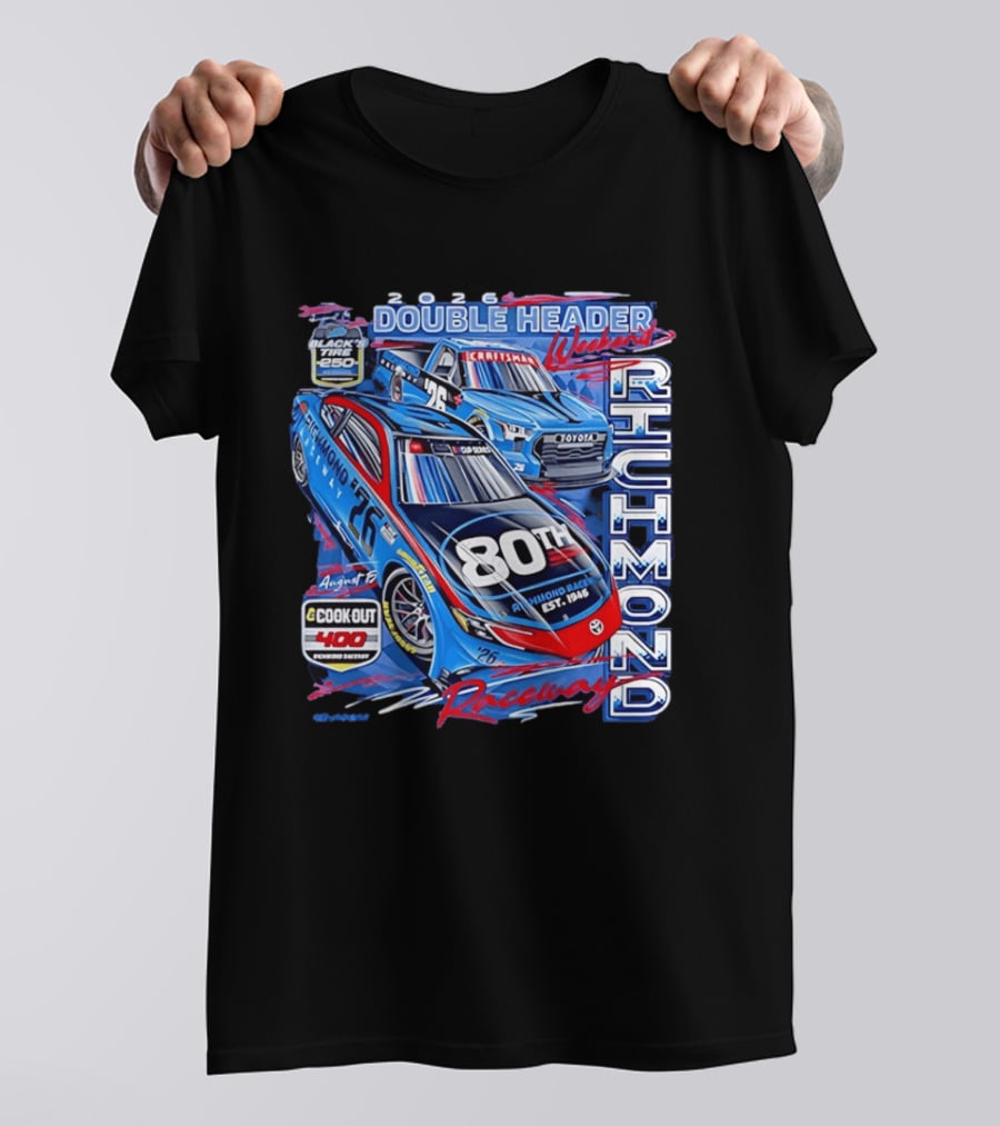2026 Richmond Raceway Double Header Weekend 80th Anniversary Black Tire 250 Cook Out 400 T-Shirt
