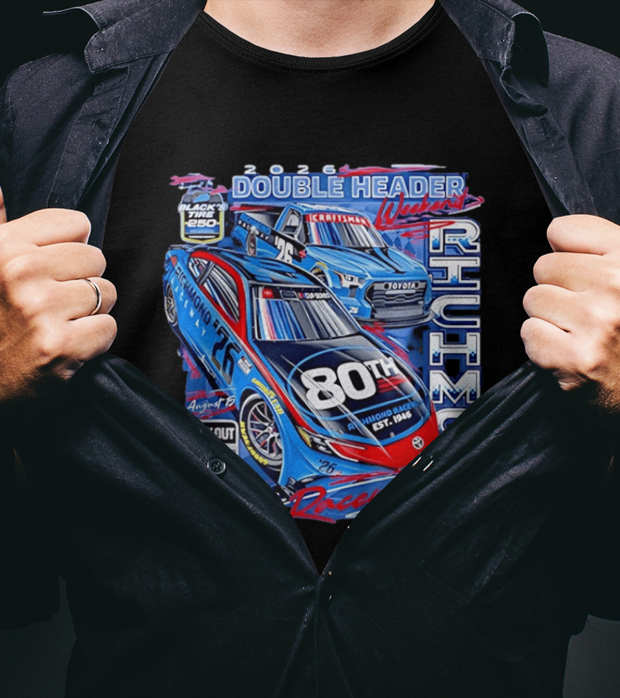 2026 Richmond Raceway Double Header Weekend 80th Anniversary Black Tire 250 Cook Out 400 T-Shirt