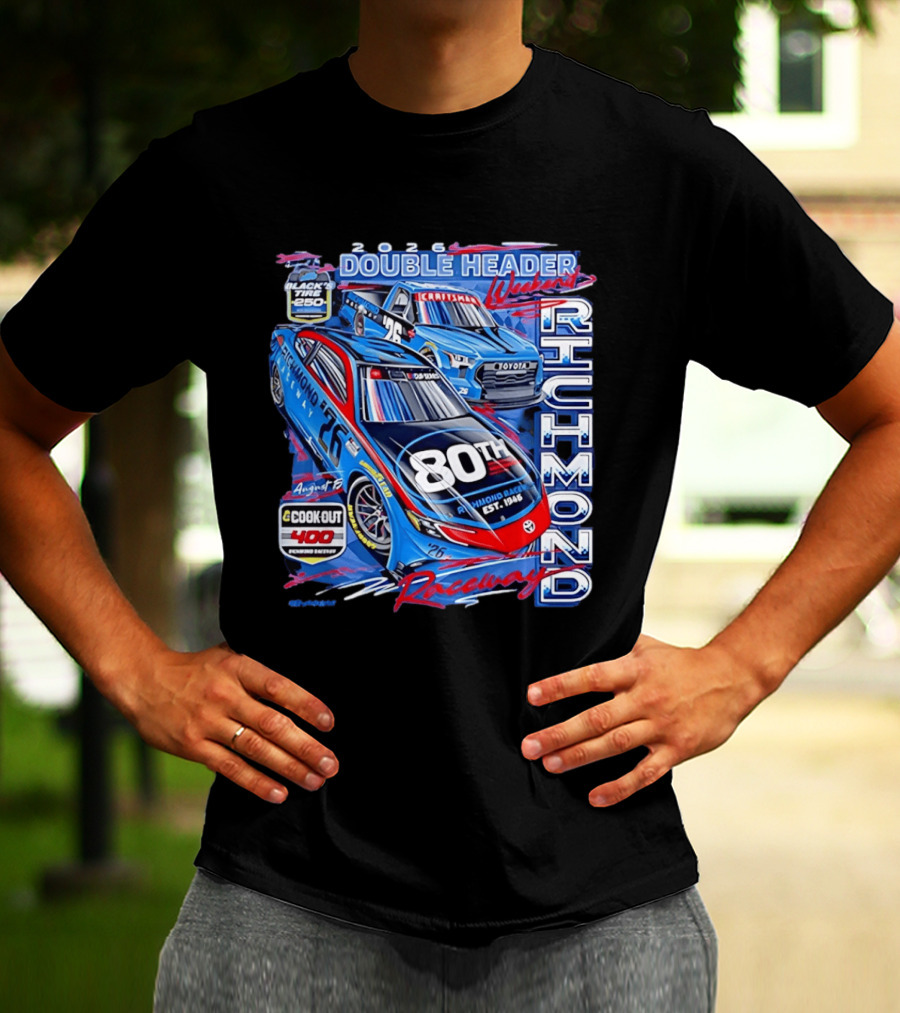2026 Richmond Raceway Double Header Weekend 80th Anniversary Black Tire 250 Cook Out 400 T-Shirt