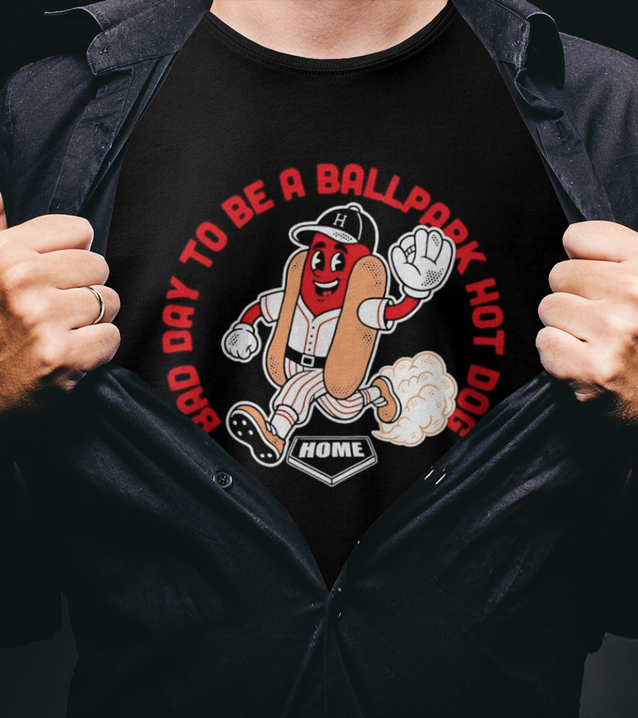 Bad Day To Be A Ballpark Hot Dog Cleveland Baseball Cartoon T-Shirt