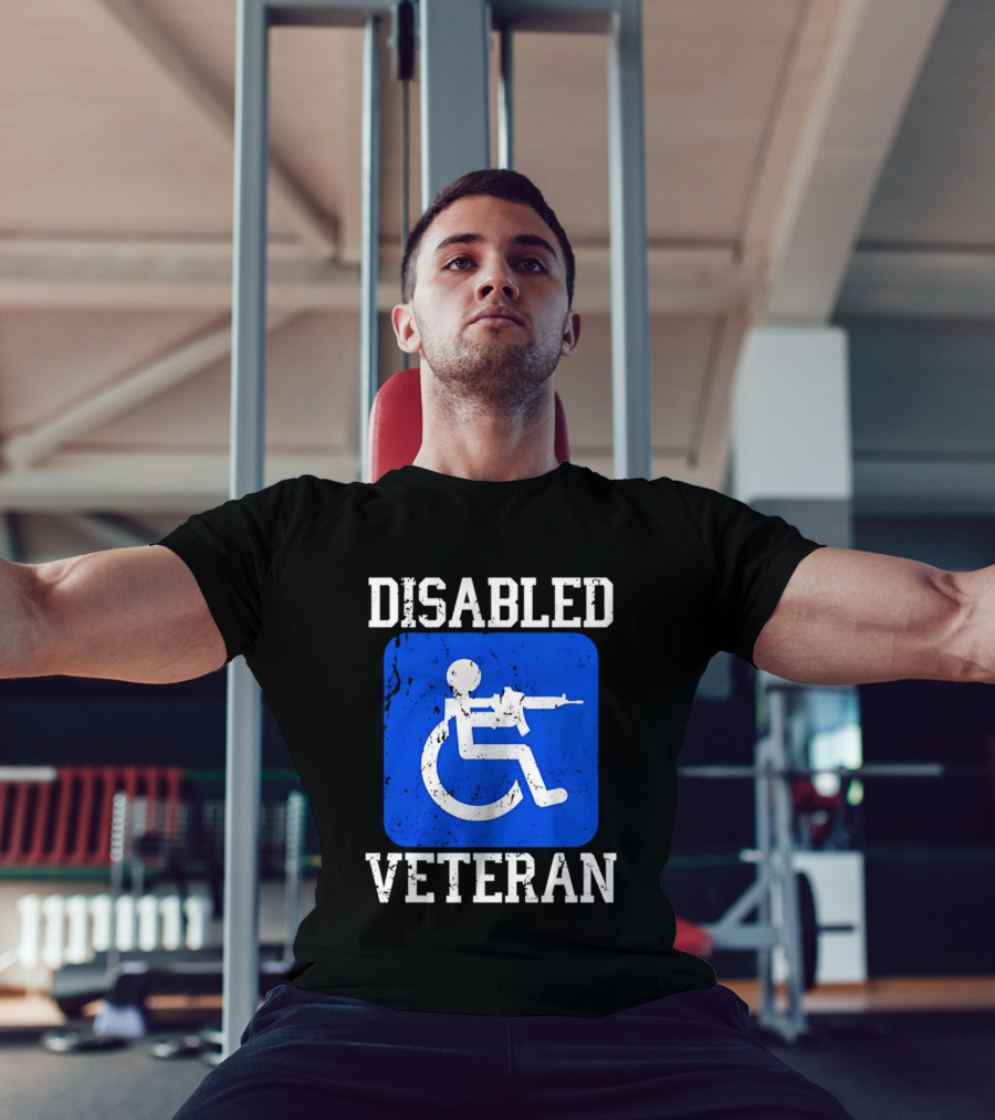 Disabled Veteran Blue Wheelchair Symbol With Gun T-Shirt