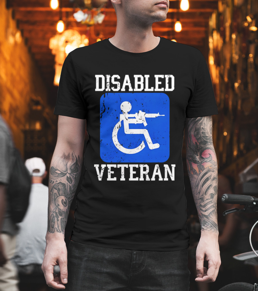 Disabled Veteran Blue Wheelchair Symbol With Gun T-Shirt