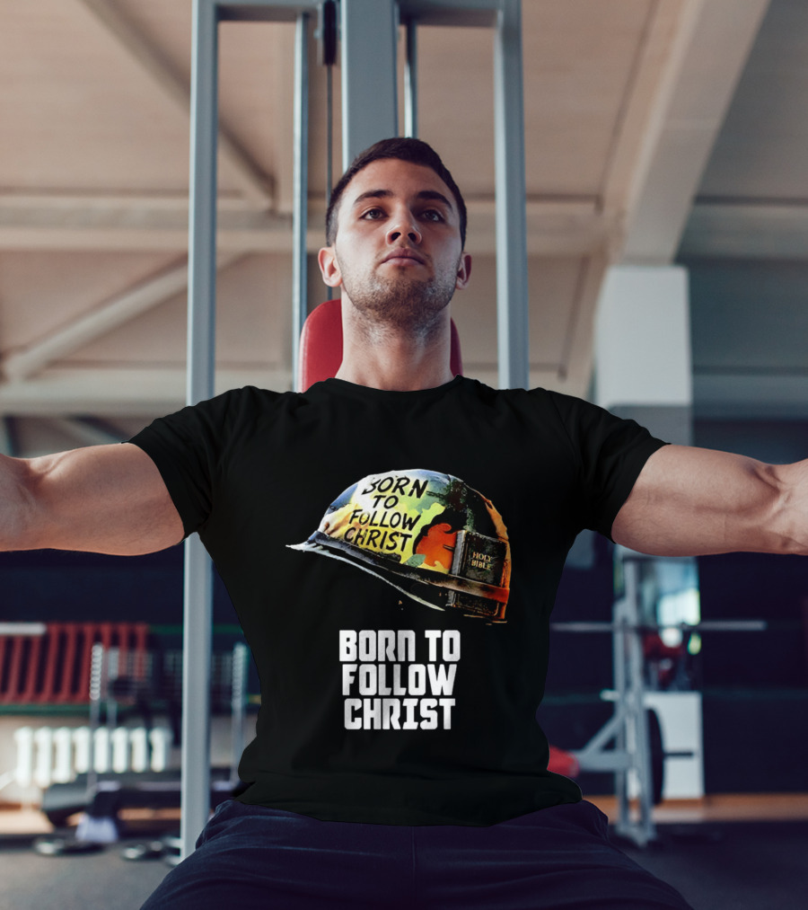 Born To Follow Christ Helmet With Holy Bible Military T-Shirt