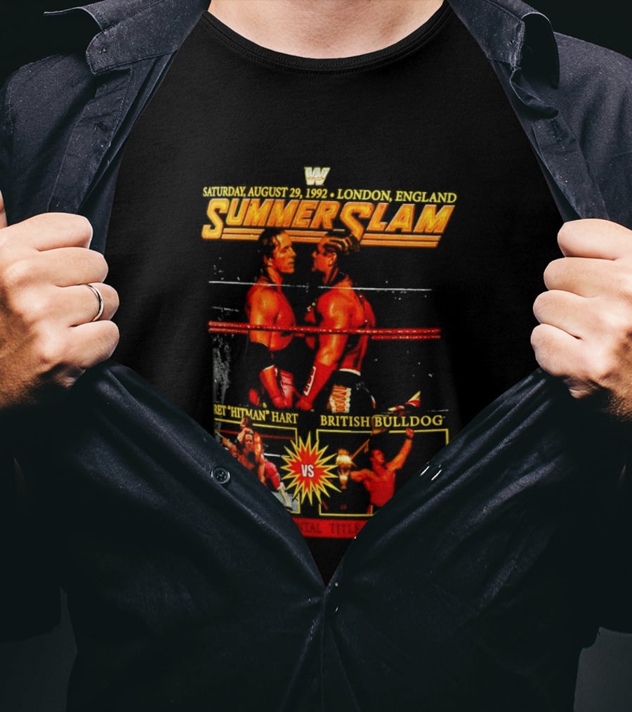 WWF SummerSlam 1992 Bret Hart Vs British Bulldog London England T-Shirt
