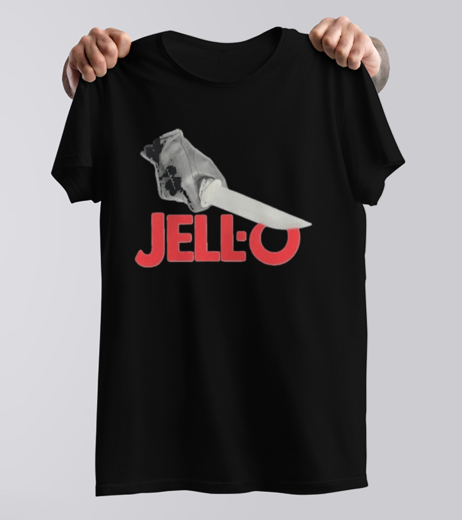 Jello Knife Red Oozing Text And Gloved Dagger T-Shirt