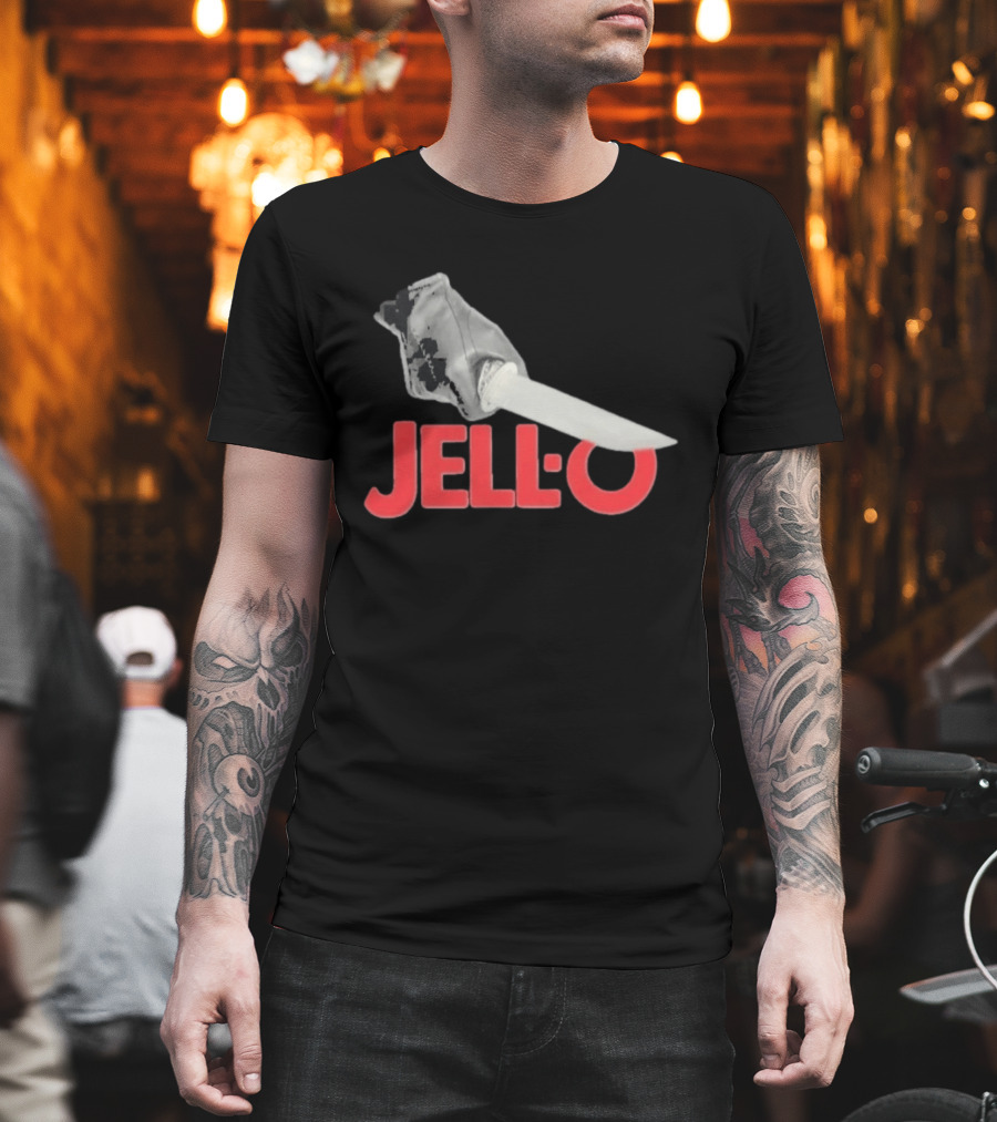 Jello Knife Red Oozing Text And Gloved Dagger T-Shirt