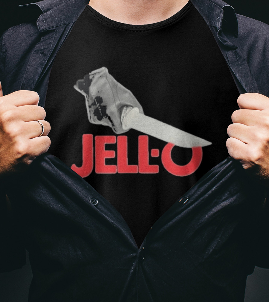Jello Knife Red Oozing Text And Gloved Dagger T-Shirt