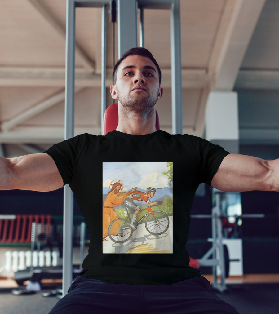 Jesus Gives Tadej Pogačar A Push Colnago Cycling T-Shirt