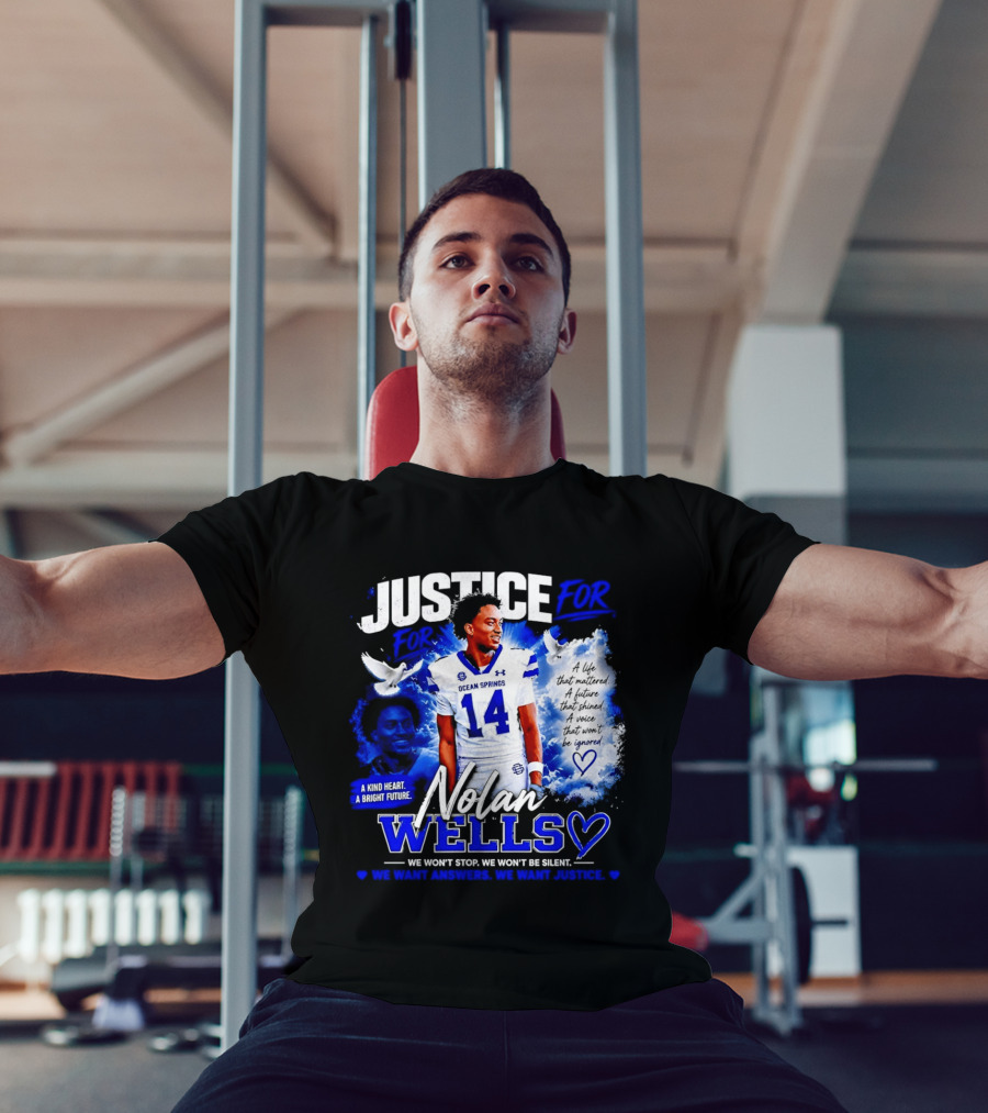 Justice For Nolan Wells Ocean Springs Football Number 14 Ignored Heart We Won't Stop Silent T-Shirt