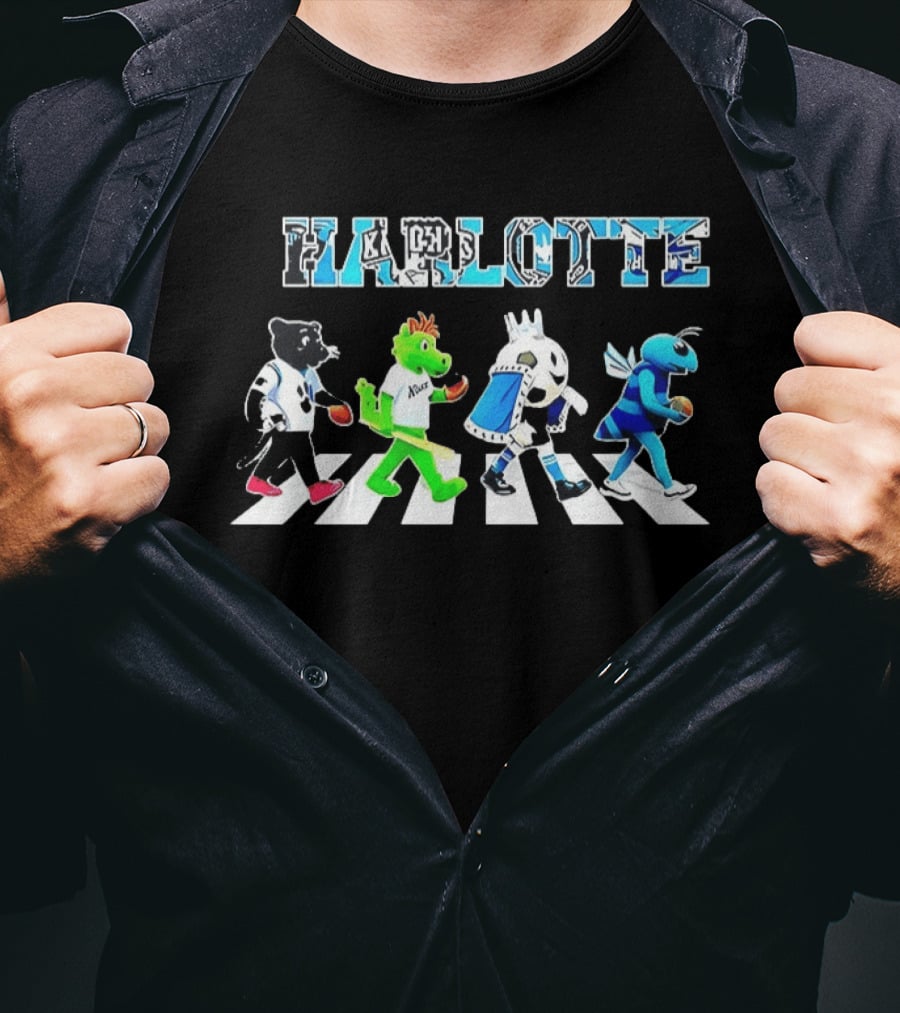 Charlotte Sports Teams Mascots Crossing Abbey Road T-Shirt