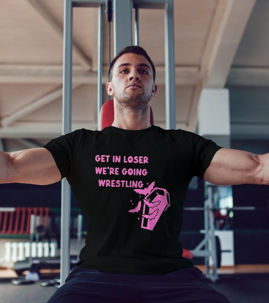 Get In Loser We're Going Wrestling Coffin With Bats And Stars T-Shirt