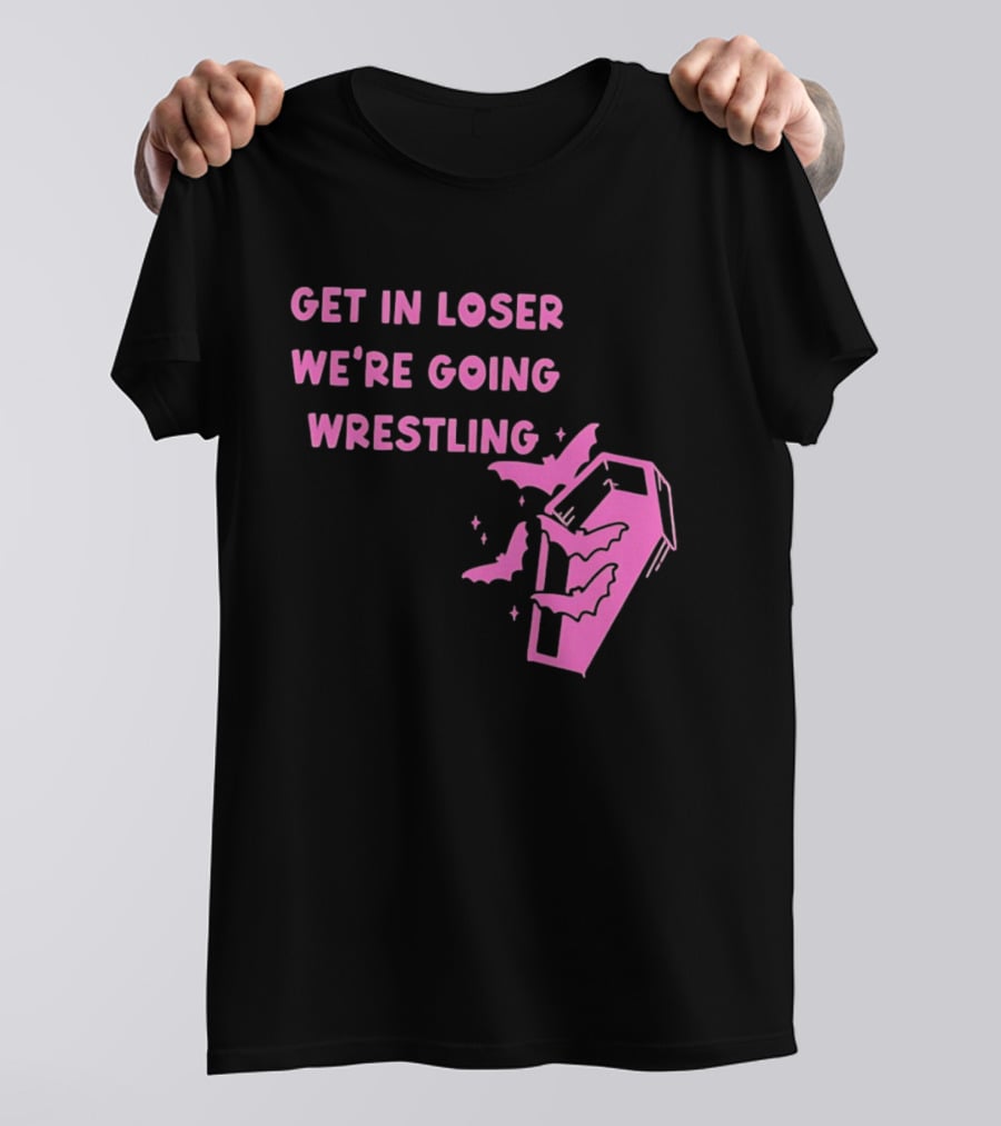 Get In Loser We're Going Wrestling Coffin With Bats And Stars T-Shirt
