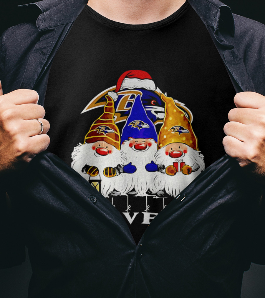 Gnomes Baltimore Ravens Christmas T-Shirt