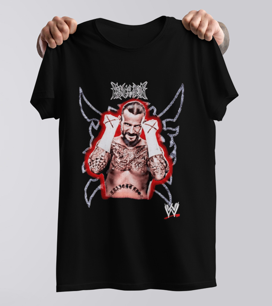 Ken Carson CM Punk WWE Logo Tattooed MMA Fighter T-Shirt