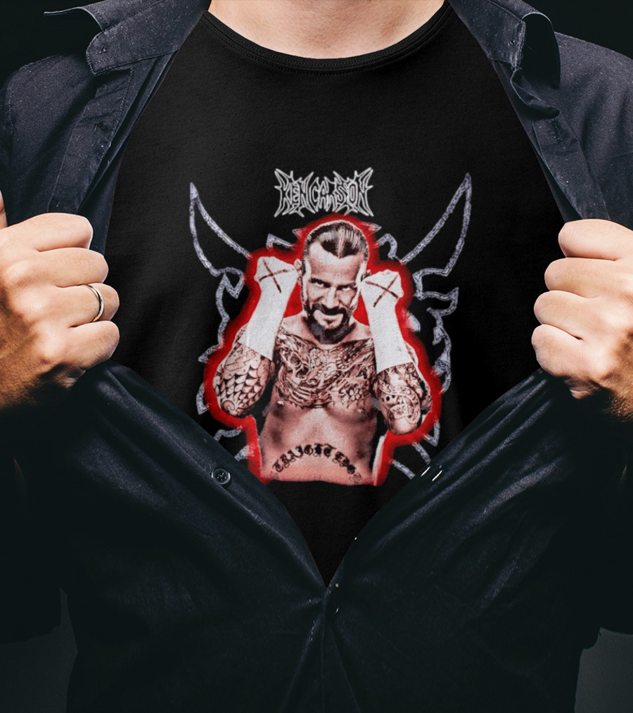 Ken Carson CM Punk WWE Logo Tattooed MMA Fighter T-Shirt