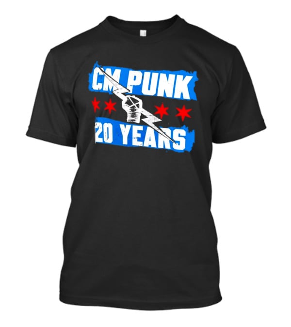 CM Punk 20 Years WWE Flag With Stars And Lightning Fist T-Shirt