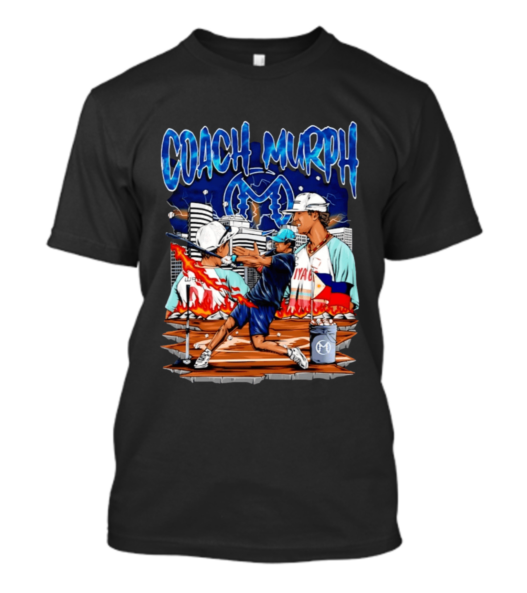 Coach Murph Baseball Training Batting Practice Urban City Flames Philippine Flag T-Shirt