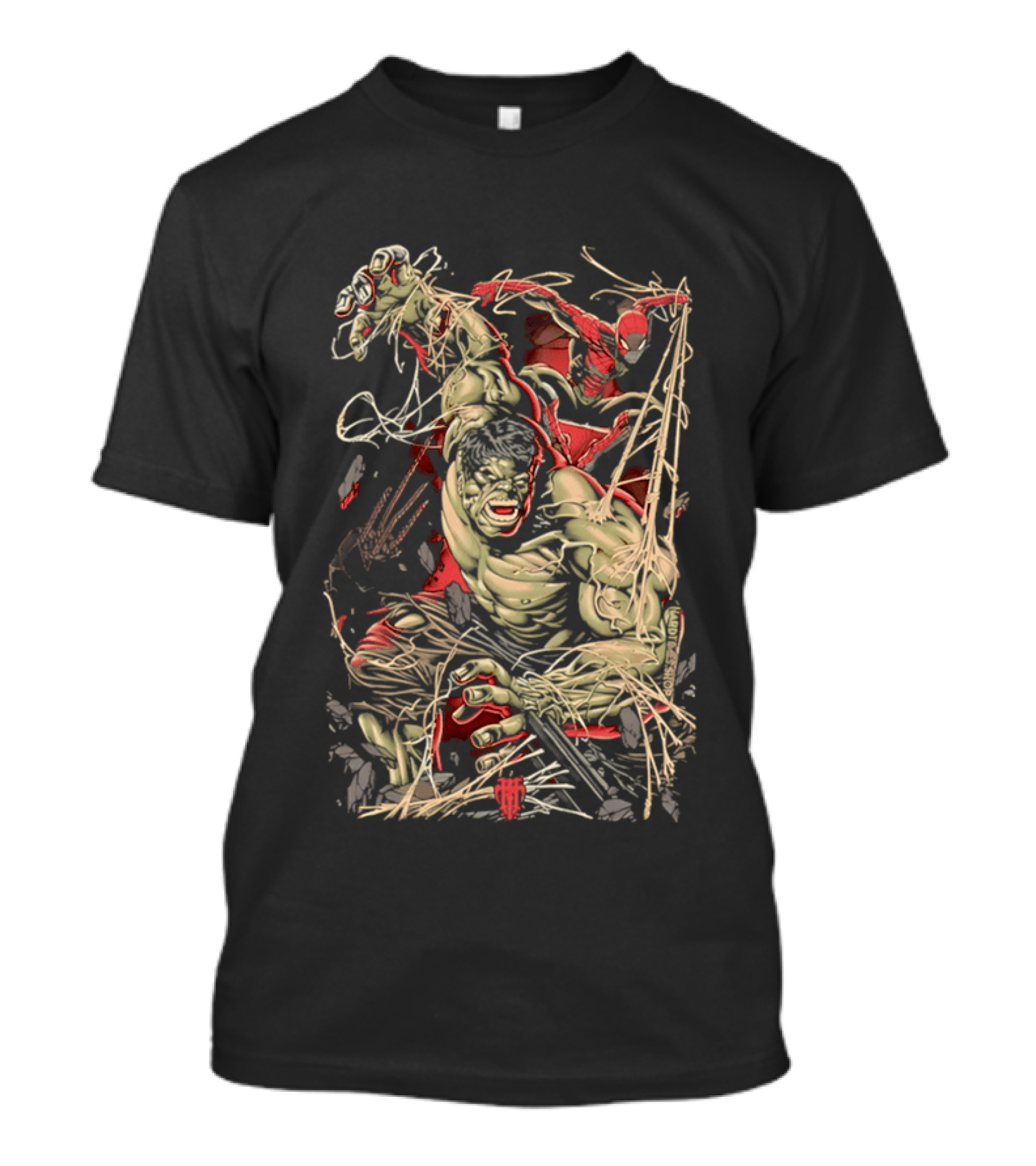 Marvel Hulk Spider Man Dynamic Action Scene T-Shirt