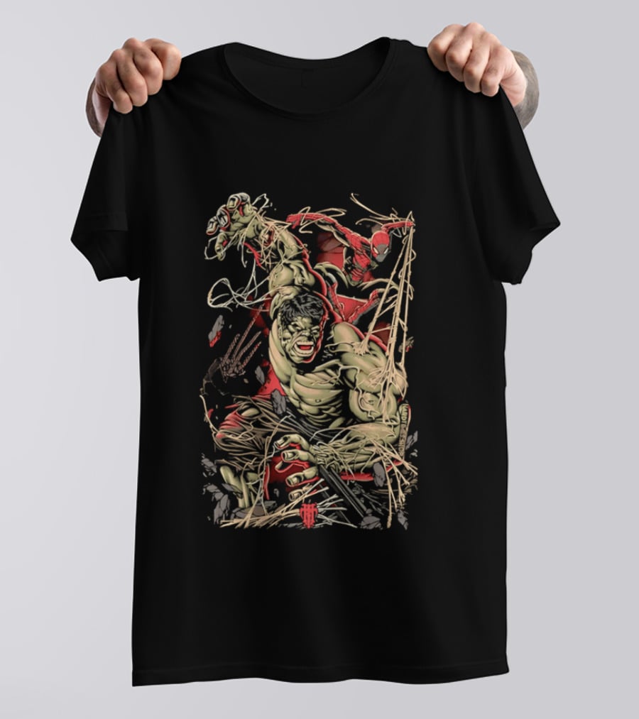 Marvel Hulk Spider Man Dynamic Action Scene T-Shirt