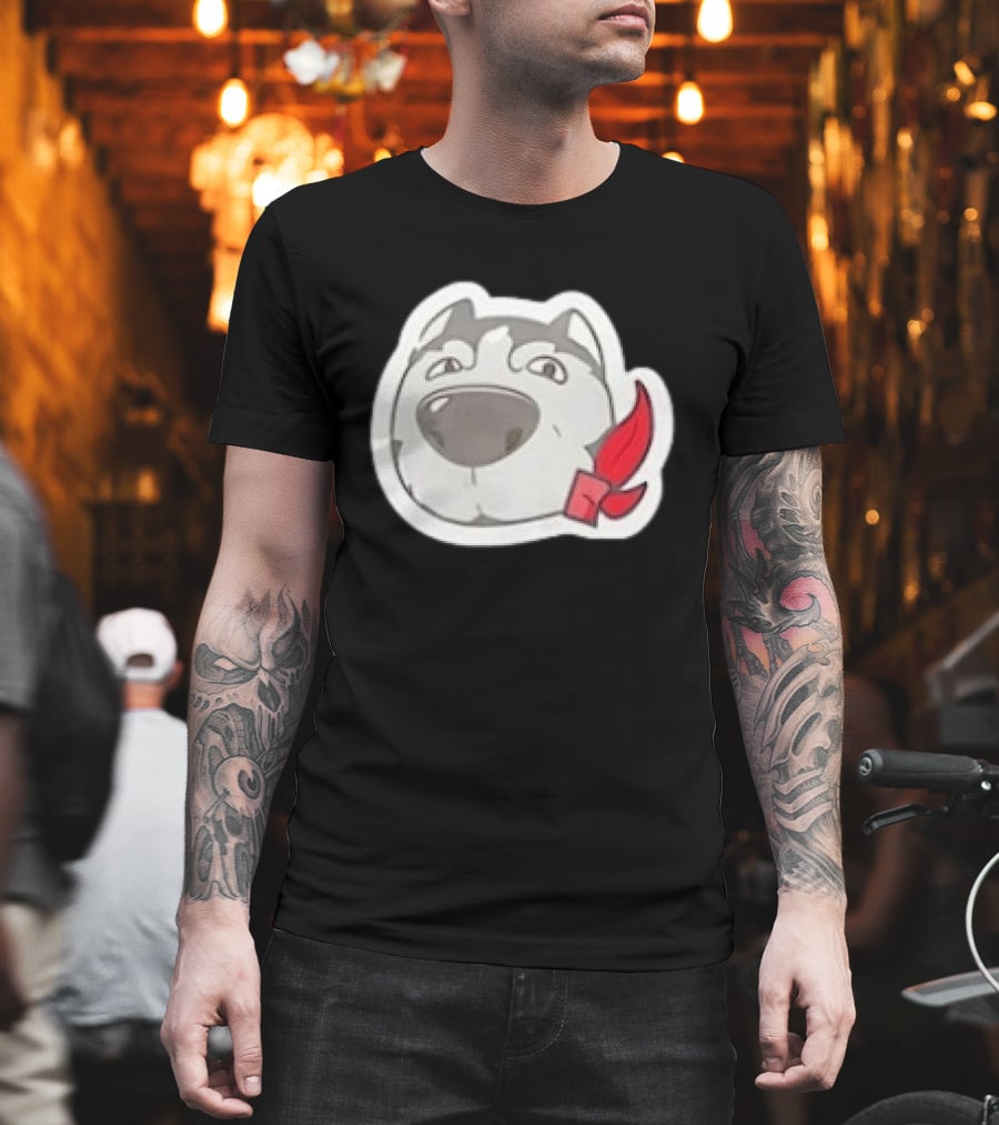 Husky Dog With Red Bandana Puppy Cute Cartoon Face T-Shirt