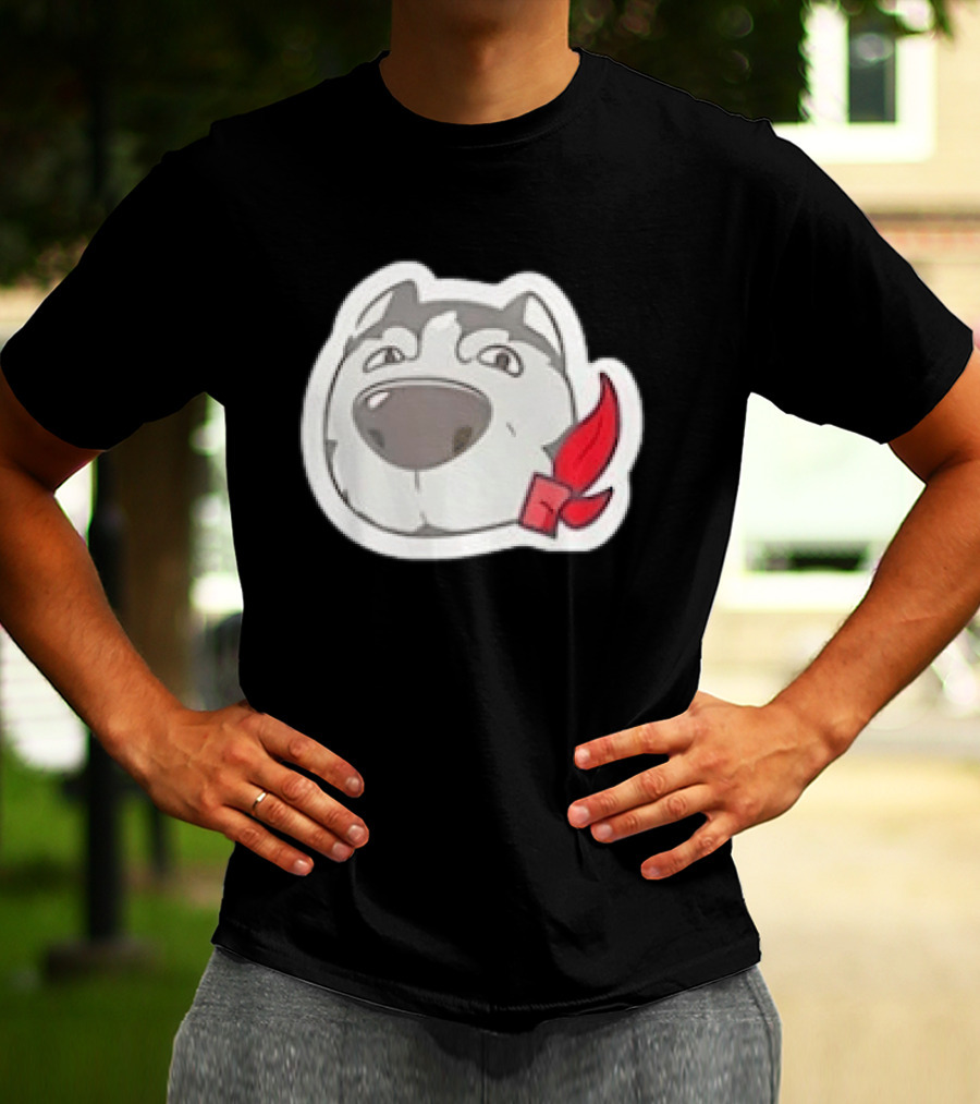 Husky Dog With Red Bandana Puppy Cute Cartoon Face T-Shirt