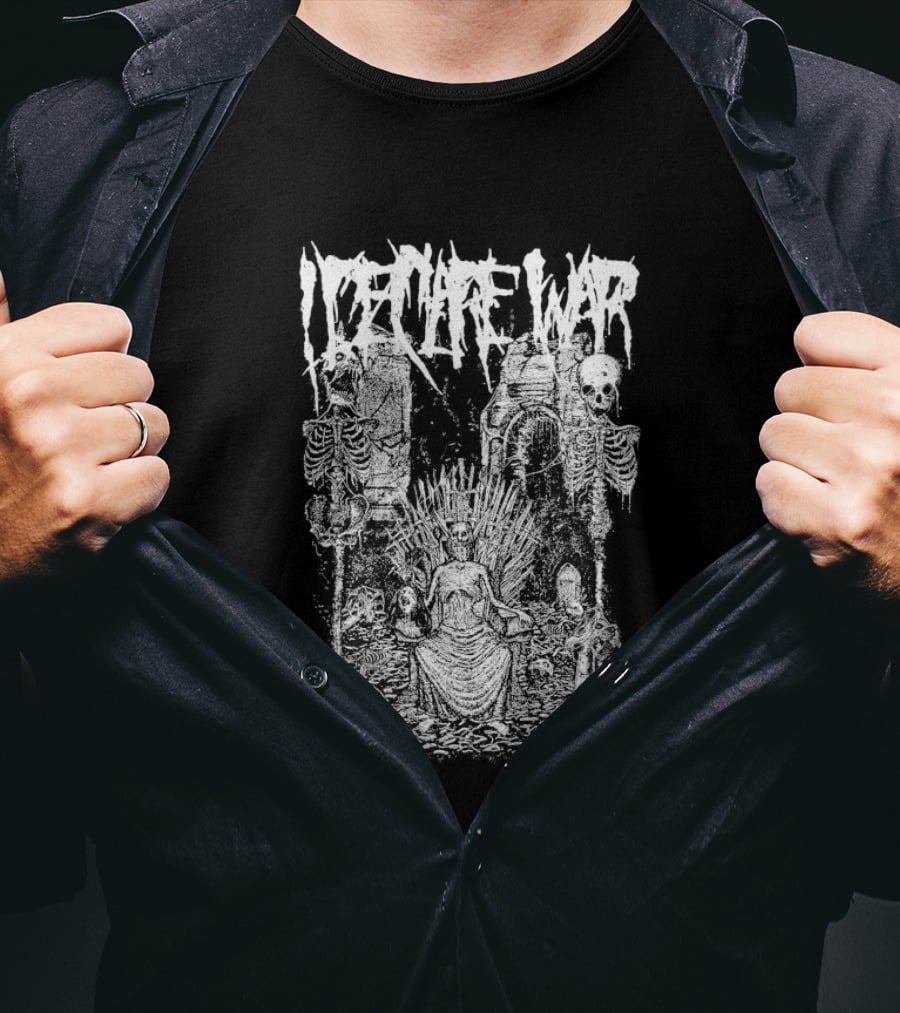 I Declare War Throne Skeleton Warriors Medieval Battle Scene T-Shirt