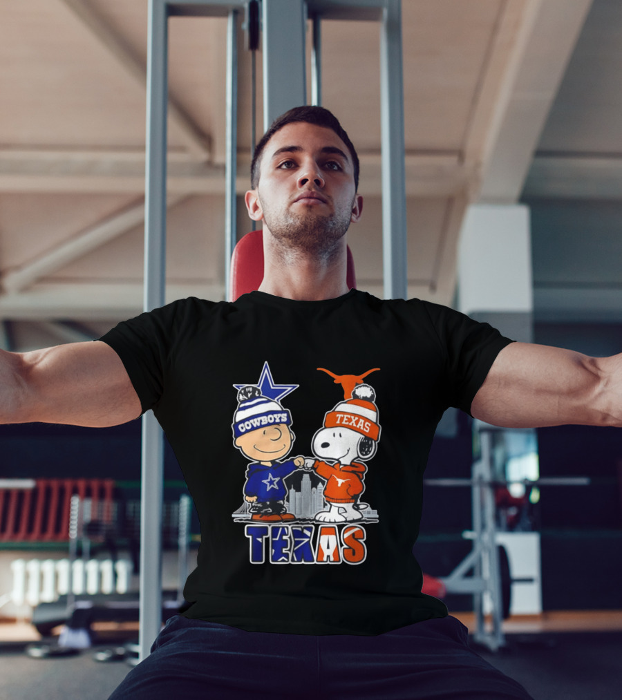 Dallas Cowboys Texas Longhorns Peanuts Characters Stadium Scene T-Shirt