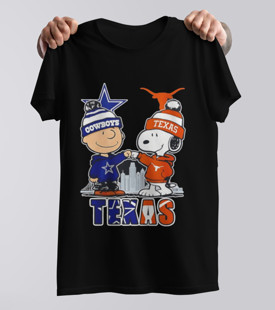 Dallas Cowboys Texas Longhorns Peanuts Characters Stadium Scene T-Shirt