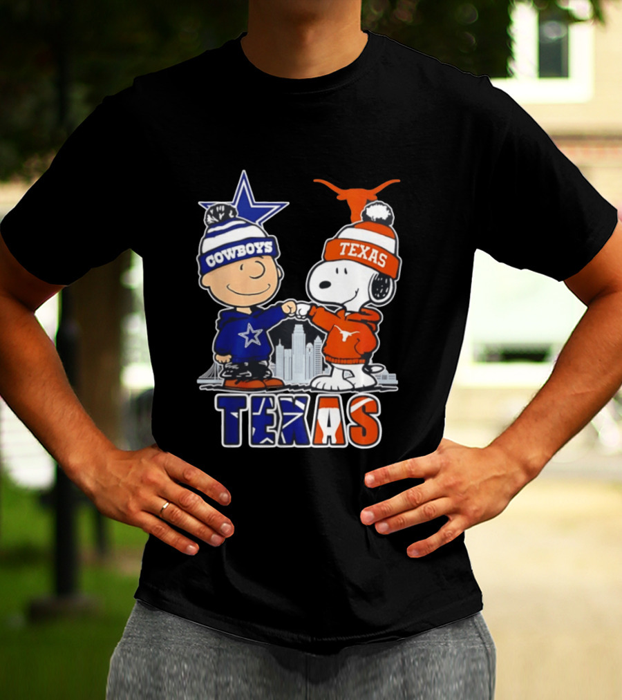 Dallas Cowboys Texas Longhorns Peanuts Characters Stadium Scene T-Shirt
