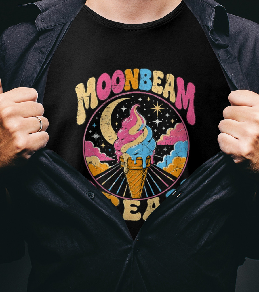 Moonbeam Cream Ice Cream Cone Crescent Moon And Stars T-Shirt