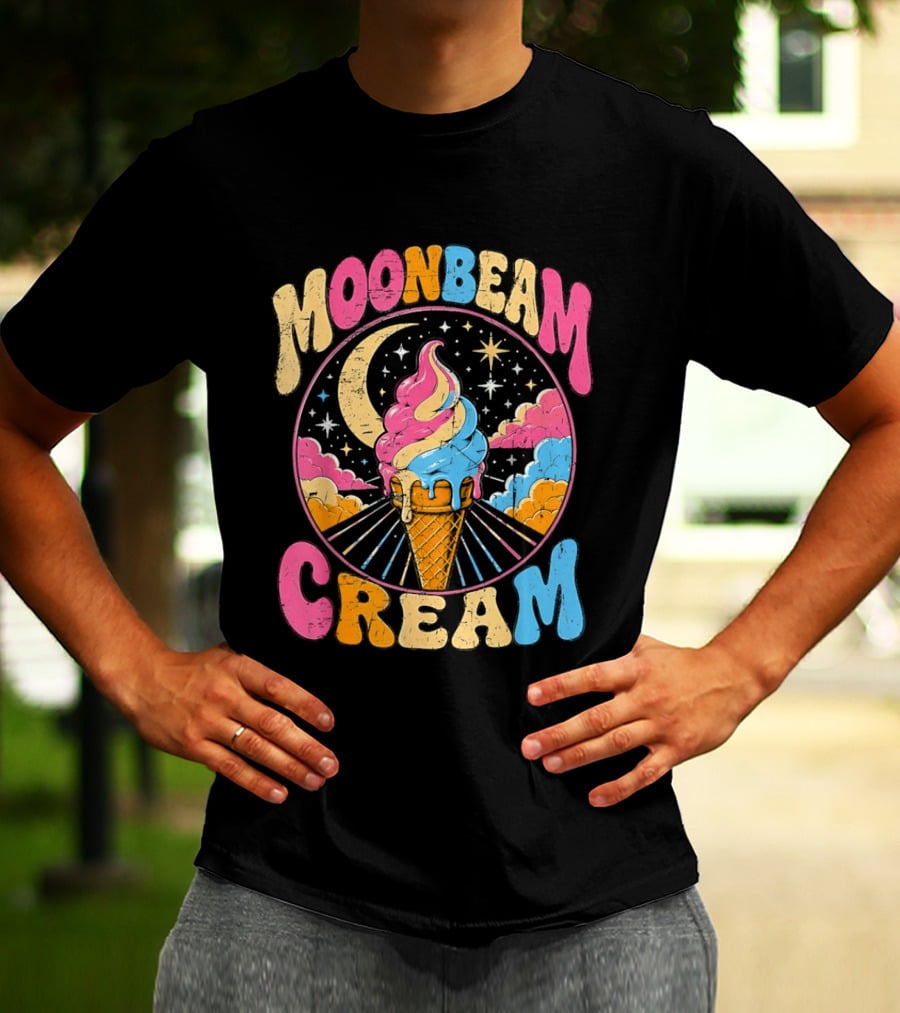 Moonbeam Cream Ice Cream Cone Crescent Moon And Stars T-Shirt