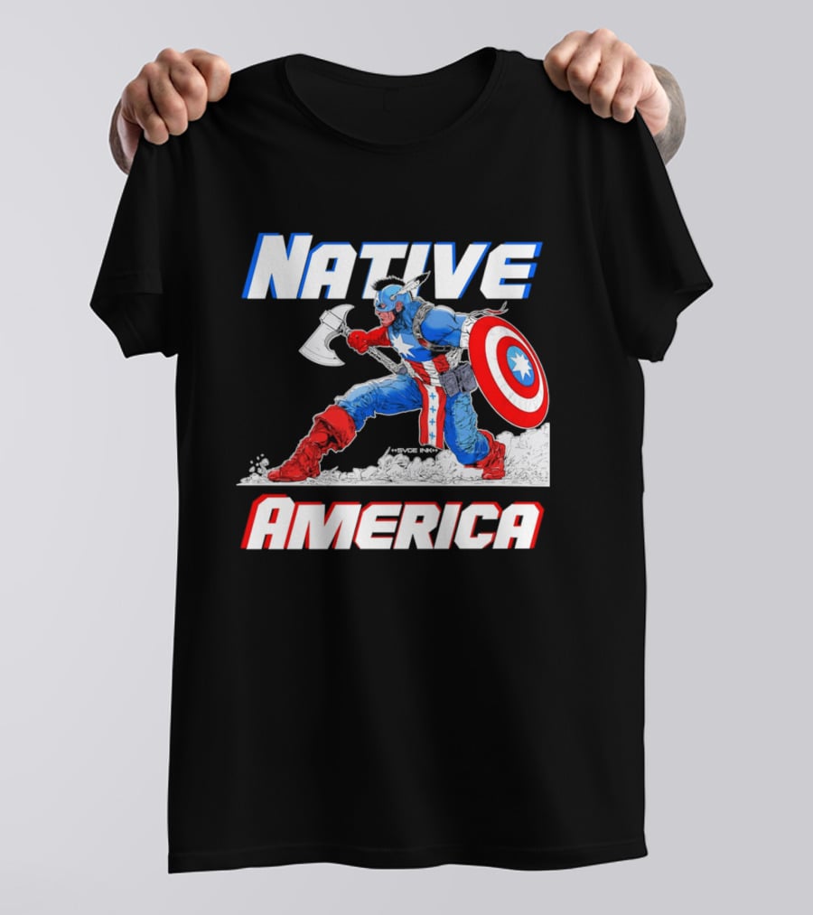 Native America Captain America Axe And Shield Hero T-Shirt