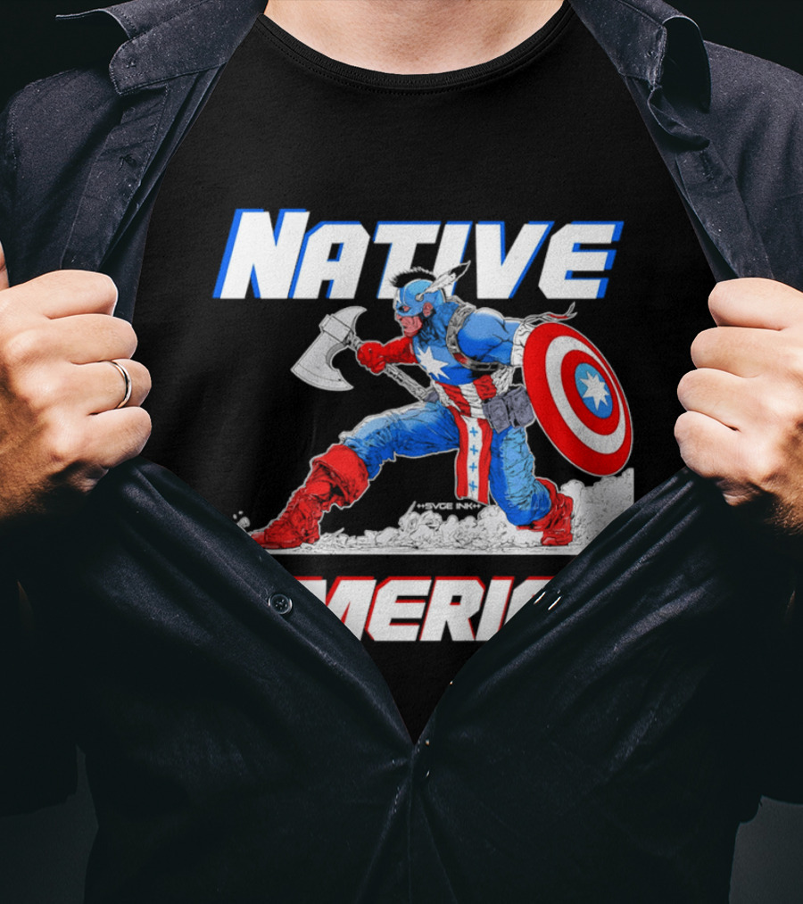 Native America Captain America Axe And Shield Hero T-Shirt