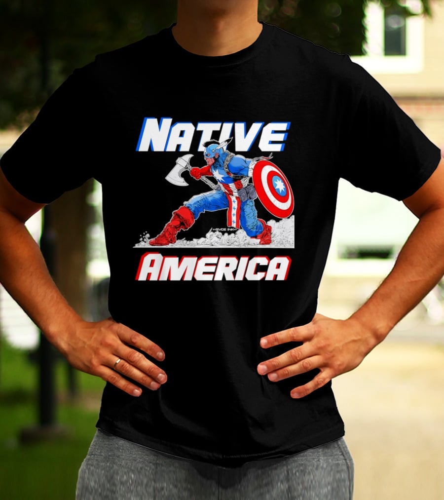 Native America Captain America Axe And Shield Hero T-Shirt