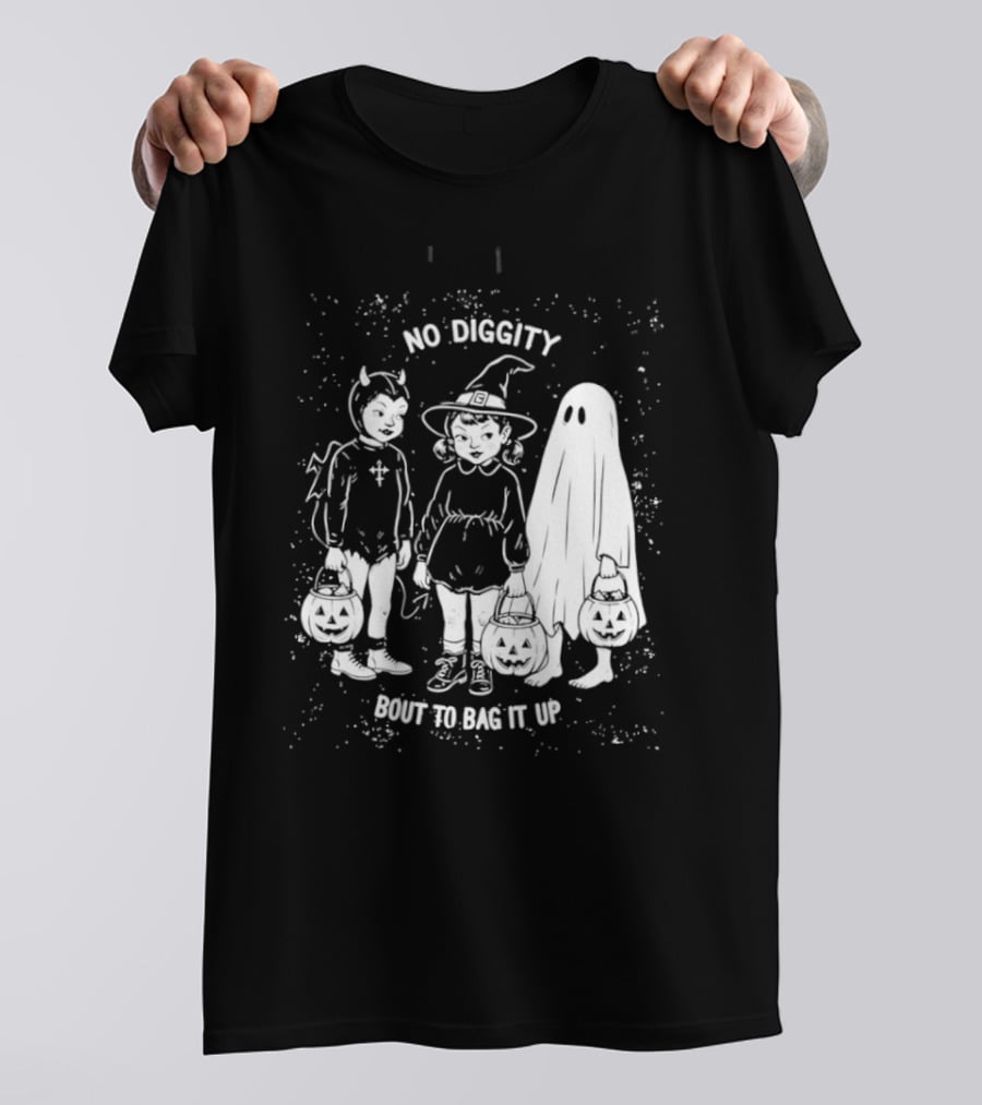 No Diggity Bout To Bag It Up Halloween Ghost Witch Devil Kids Spooky Season T-Shirt