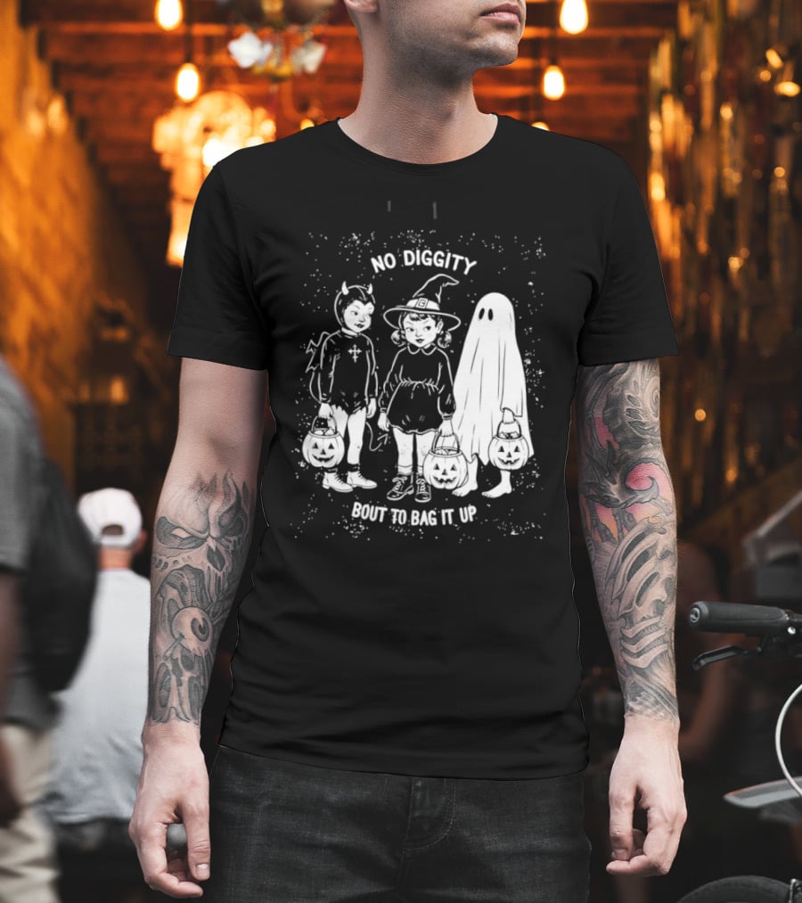 No Diggity Bout To Bag It Up Halloween Ghost Witch Devil Kids Spooky Season T-Shirt
