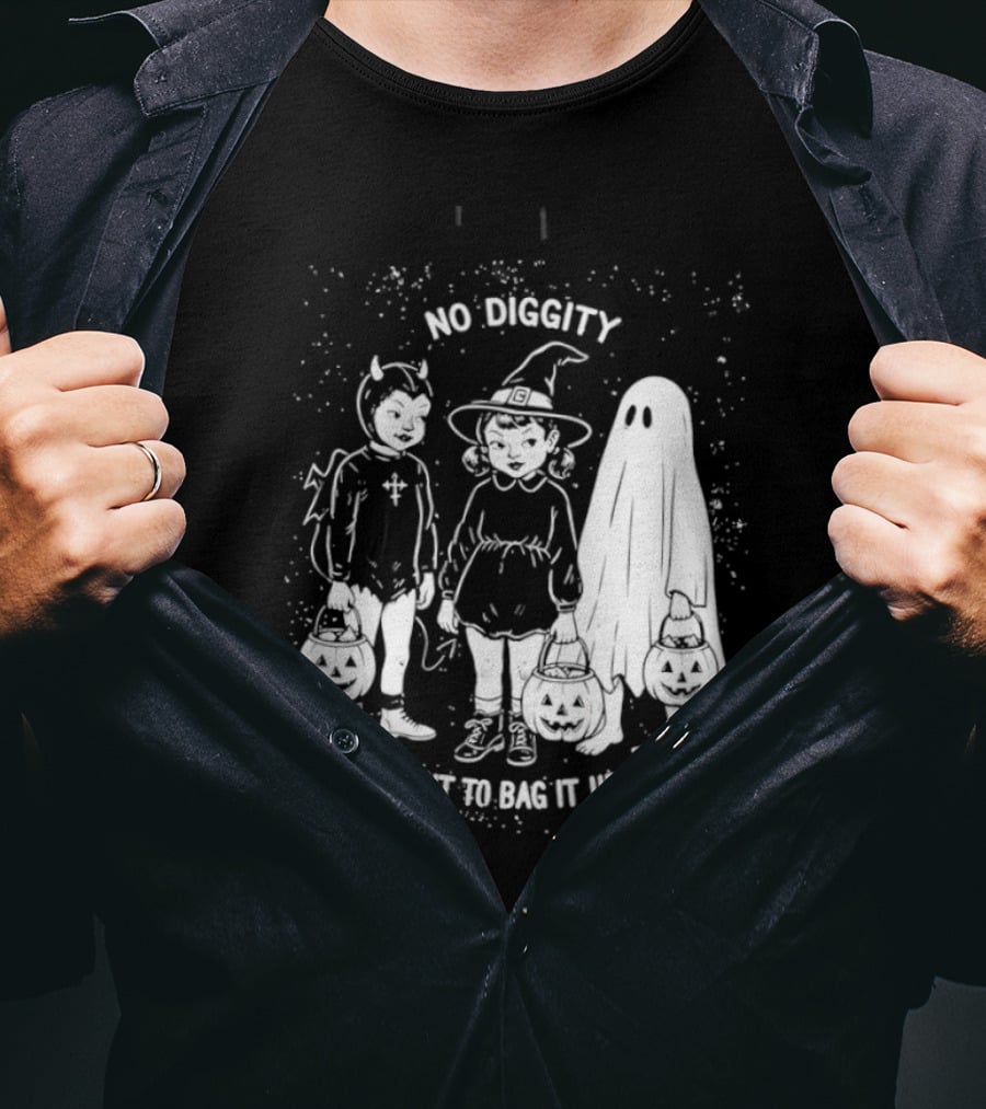 No Diggity Bout To Bag It Up Halloween Ghost Witch Devil Kids Spooky Season T-Shirt