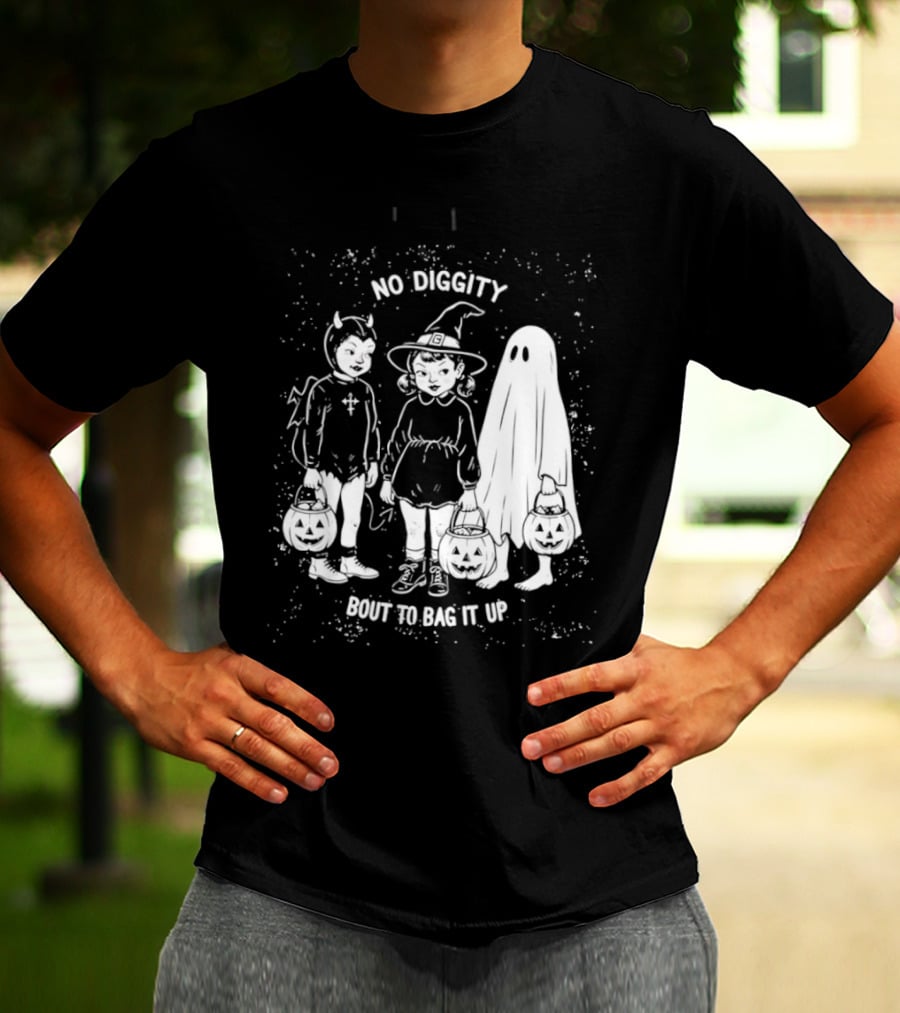 No Diggity Bout To Bag It Up Halloween Ghost Witch Devil Kids Spooky Season T-Shirt