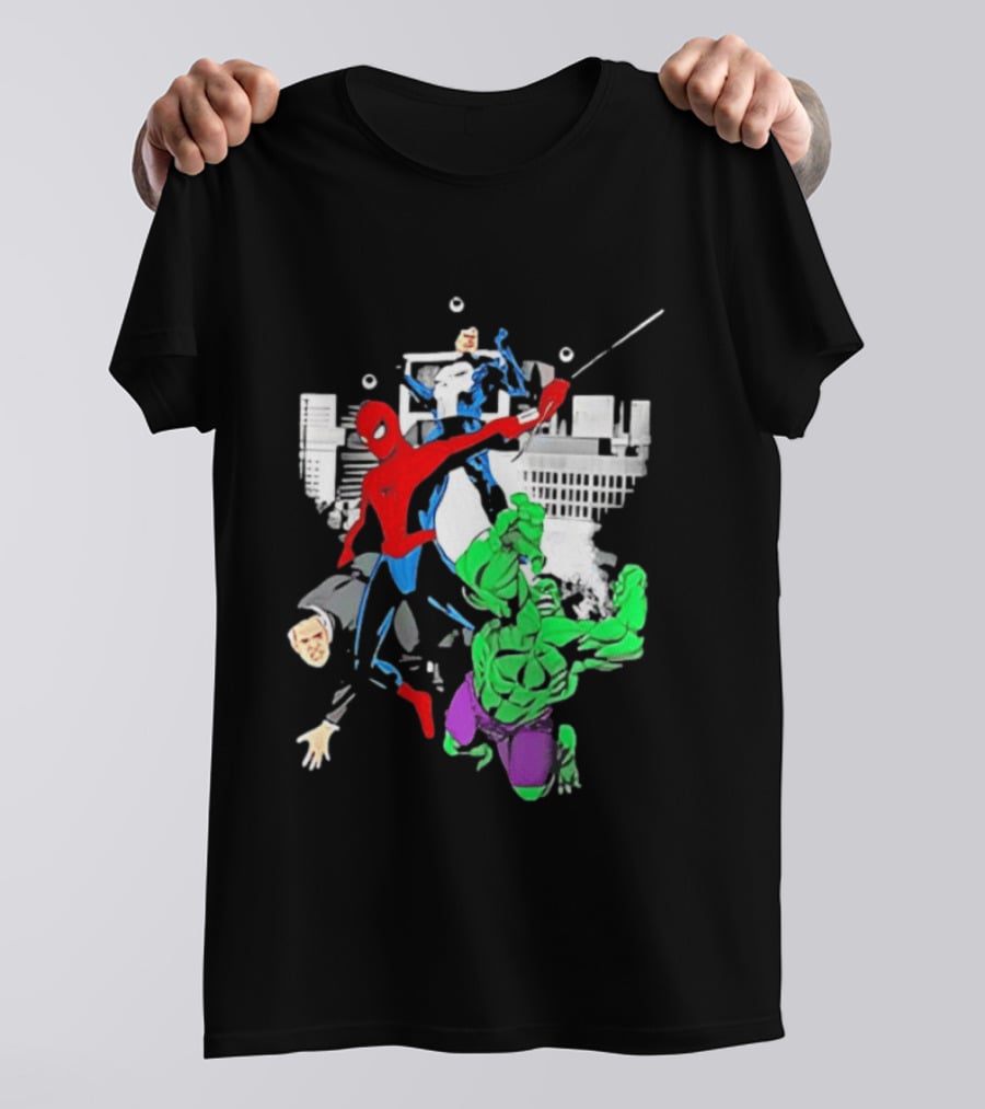 Spider Man The Punisher And The Hulk Marvel Comic Heroes Collage T-Shirt