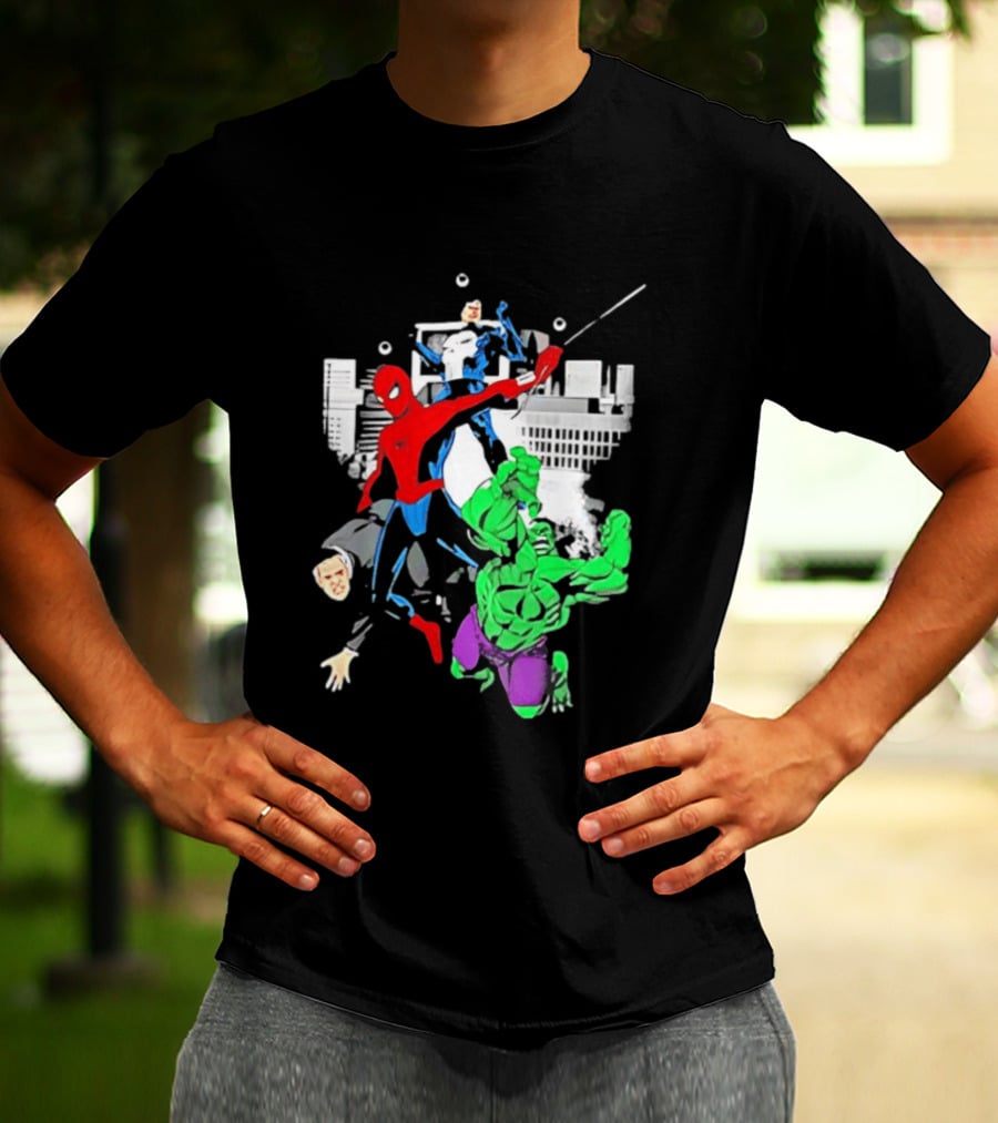 Spider Man The Punisher And The Hulk Marvel Comic Heroes Collage T-Shirt