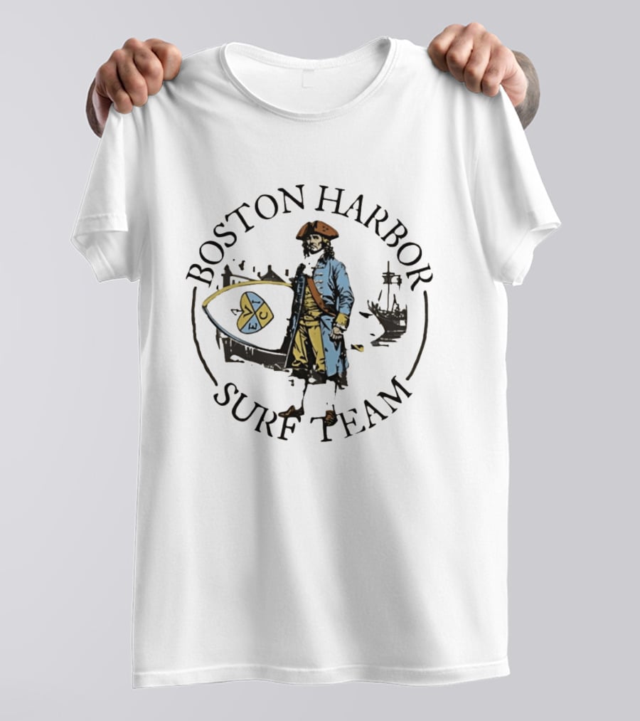 Boston Harbor Surf Team Vintage Sailor With Surfboard T-Shirt