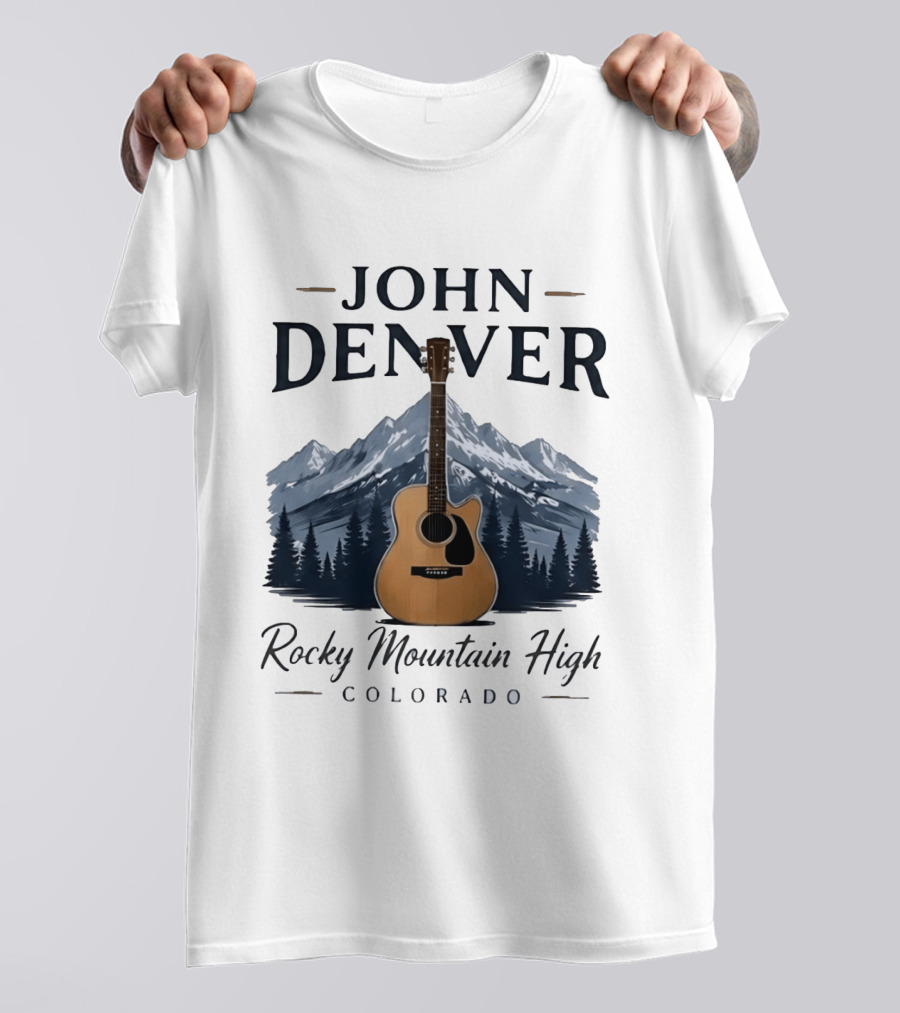 John Denver Rocky Mountain High Colorado Guitar Mountain Scene T-Shirt