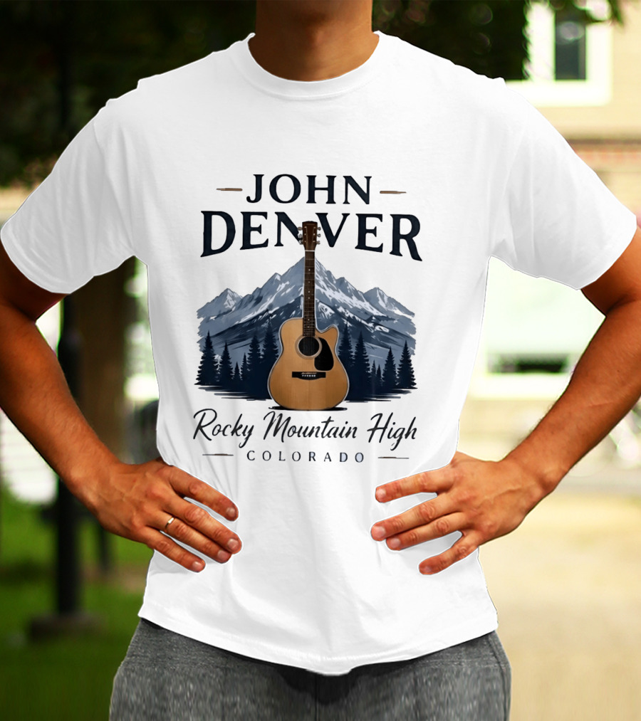John Denver Rocky Mountain High Colorado Guitar Mountain Scene T-Shirt
