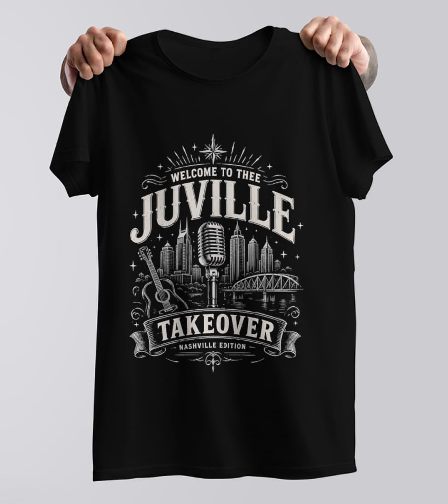 Welcome To Thee Juville Takeover Nashville Edition Microphone Guitar Cityscape Scene T-Shirt
