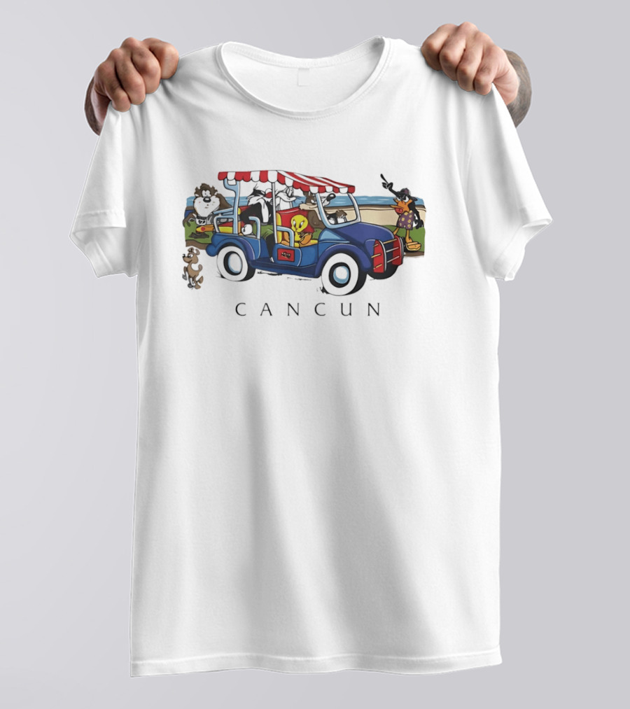 Looney Tunes Cancun Beach Adventure Golf Cart Bugs Tweety Daffy T-Shirt