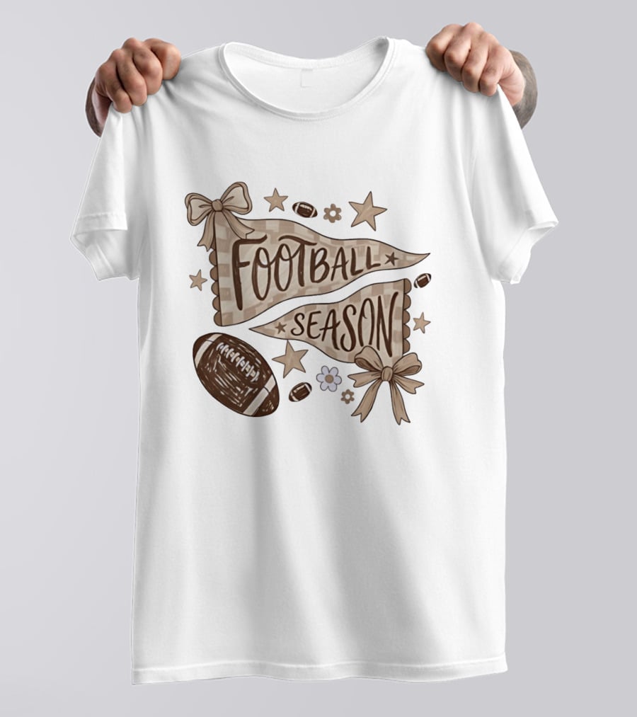 Football Season Pennant Bows And Stars With Footballs T-Shirt