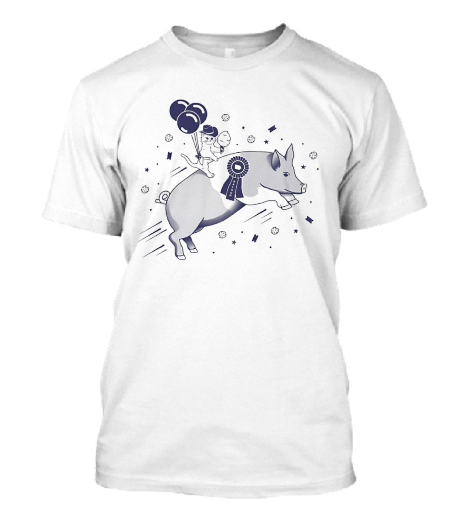 Gary The Cat Riding A Blue Ribbon Pig With Balloons At State Fair T-Shirt