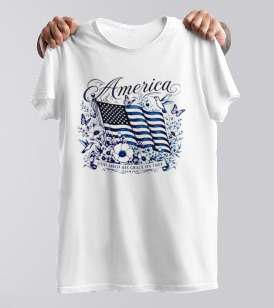 America God Shed His Grace On Thee Flag And Nature T-Shirt