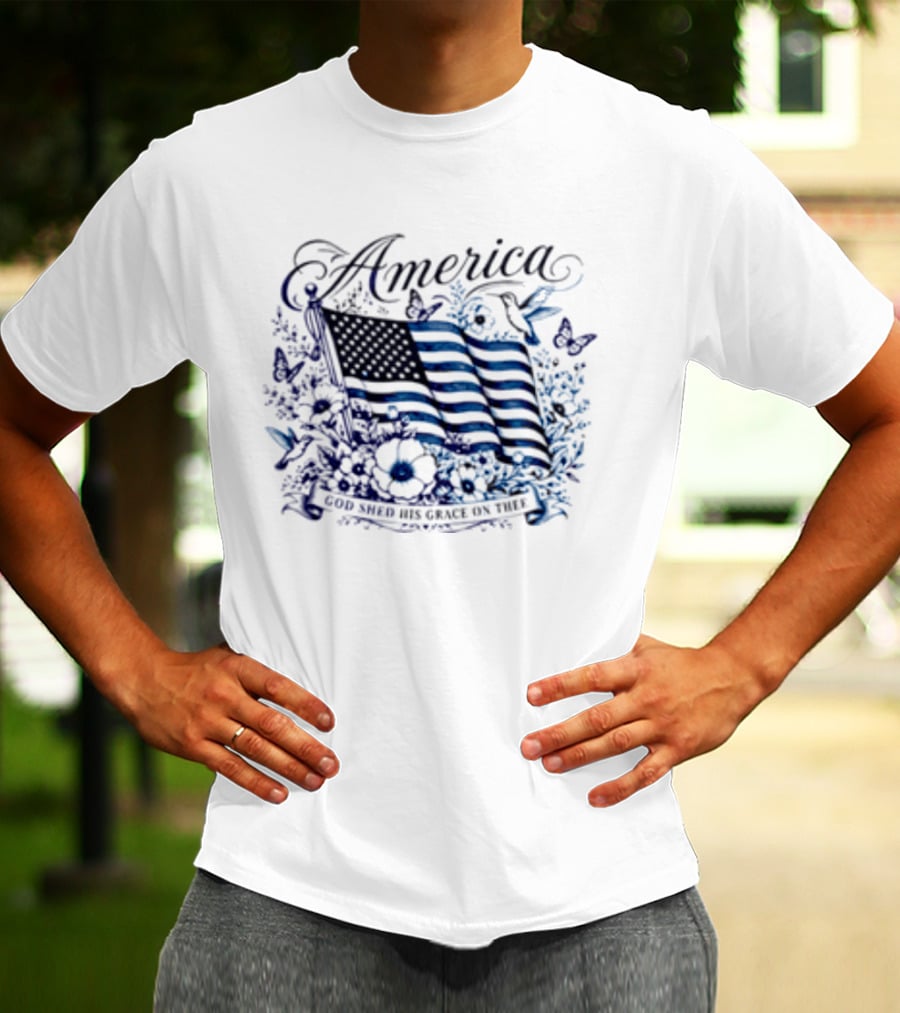 America God Shed His Grace On Thee Flag And Nature T-Shirt