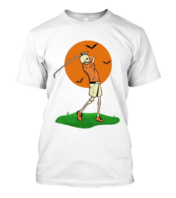 Skeleton Golfer At Sunset With Flying Bats T-Shirt